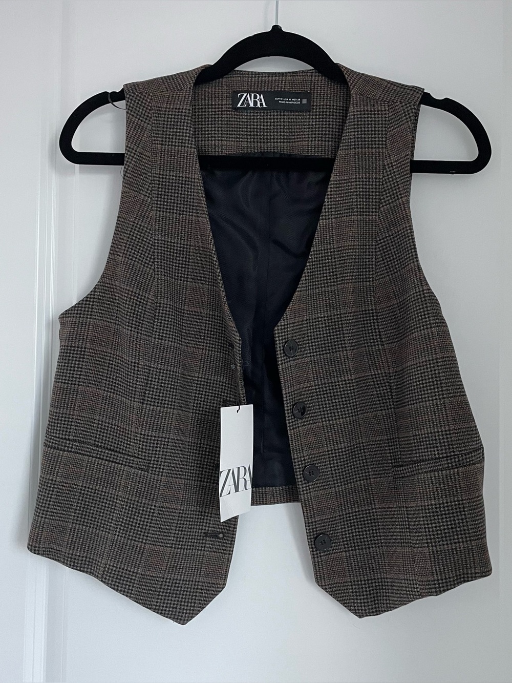 ZARA Womens Checked Vest in Brown